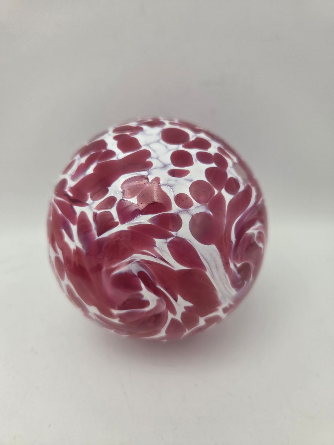 Pink &amp; White Spatter Studio Art Glass Orb