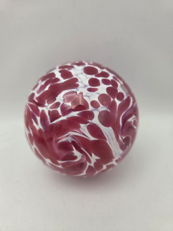 Pink &amp; White Spatter Studio Art Glass Orb