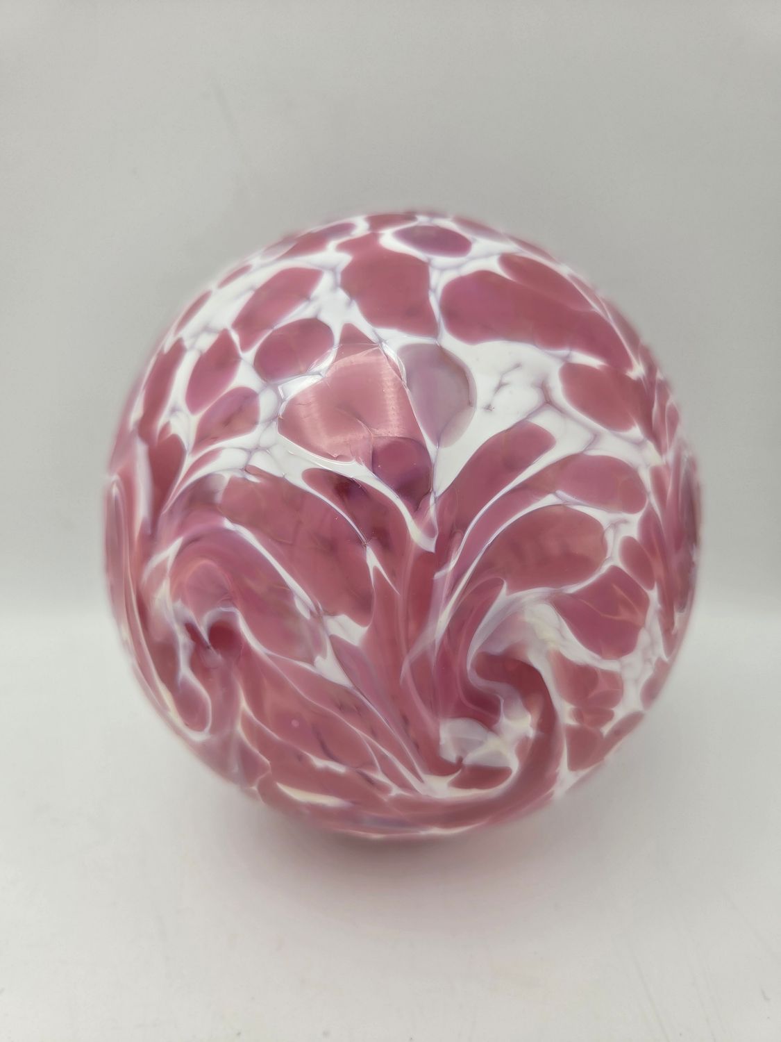 Pink &amp; White Spatter Large Blown Glass Orb