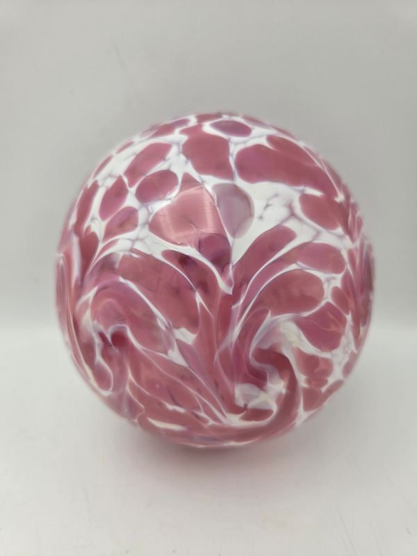 Pink &amp; White Spatter Large Blown Glass Orb