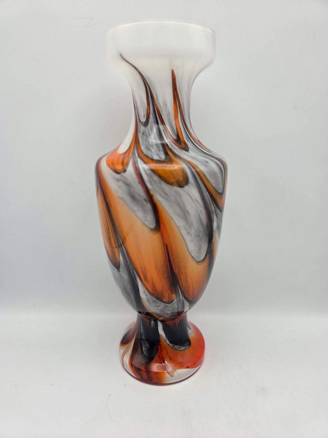 Orange &amp; Black Tall Swirled Art Glass Vase