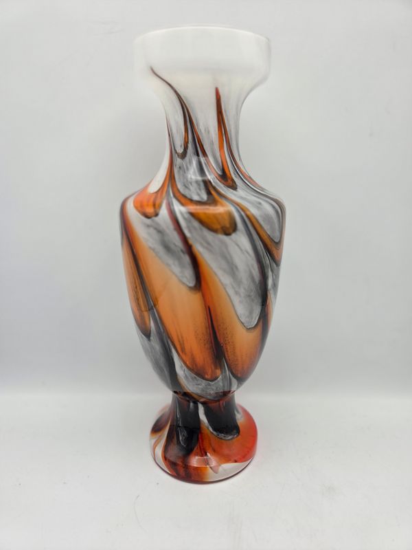 Orange &amp; Black Tall Swirled Art Glass Vase