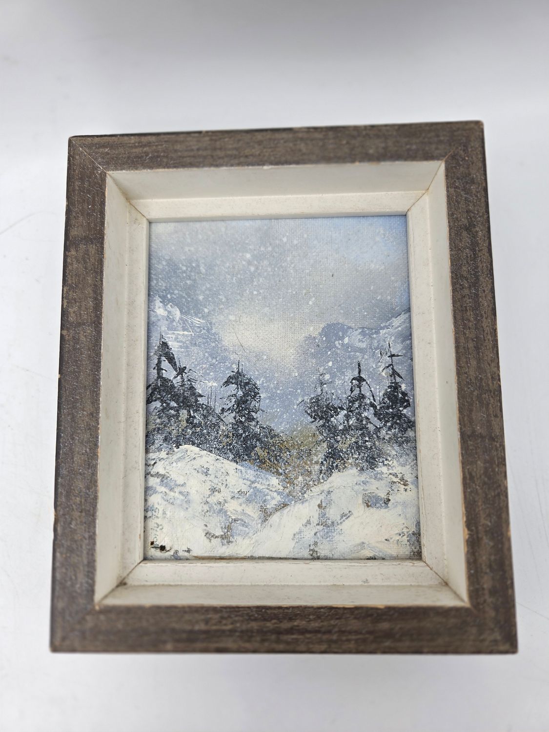 Snowy Mountain Forest Scene Winter Painting