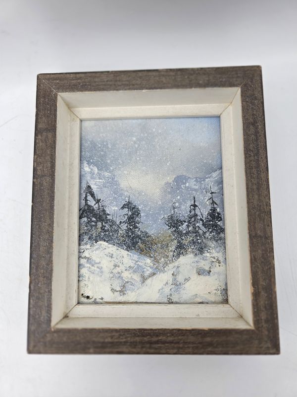 Snowy Mountain Forest Scene Winter Painting