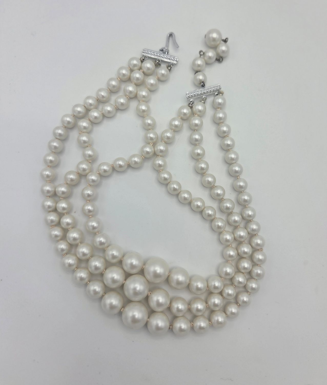 Graduated White Pearl Triple Strand Necklace