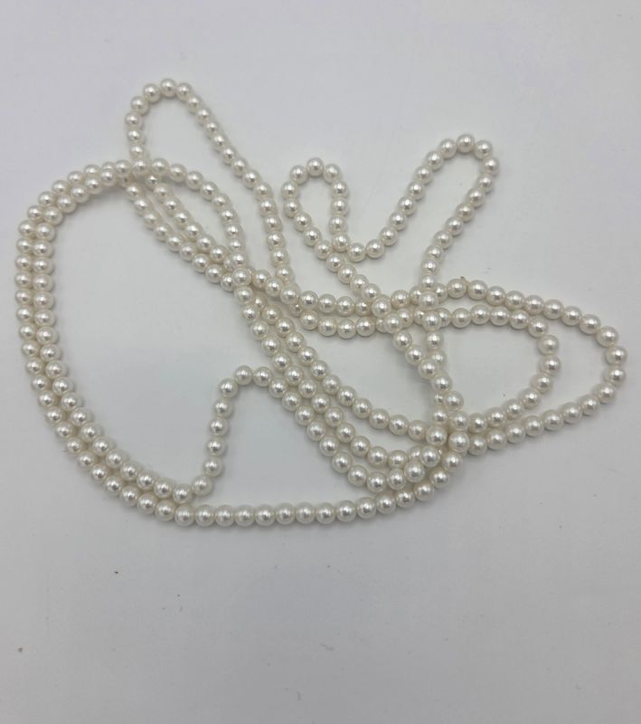 Long Classic White Faux Pearl Necklace