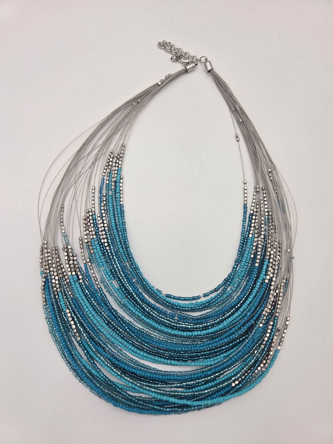 Blue &amp; Silver Multi-Strand Beaded Necklace