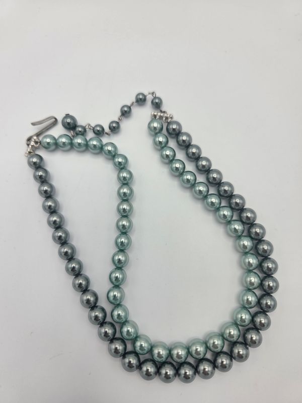 Two-Strand Blue Gray Faux Pearl Necklace