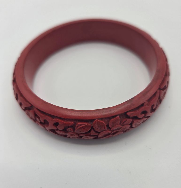 Red Carved Resin Bangle Bracelet