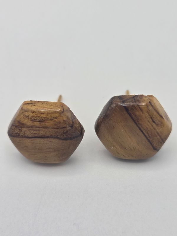 Small Hexagon Wood Stud Earrings