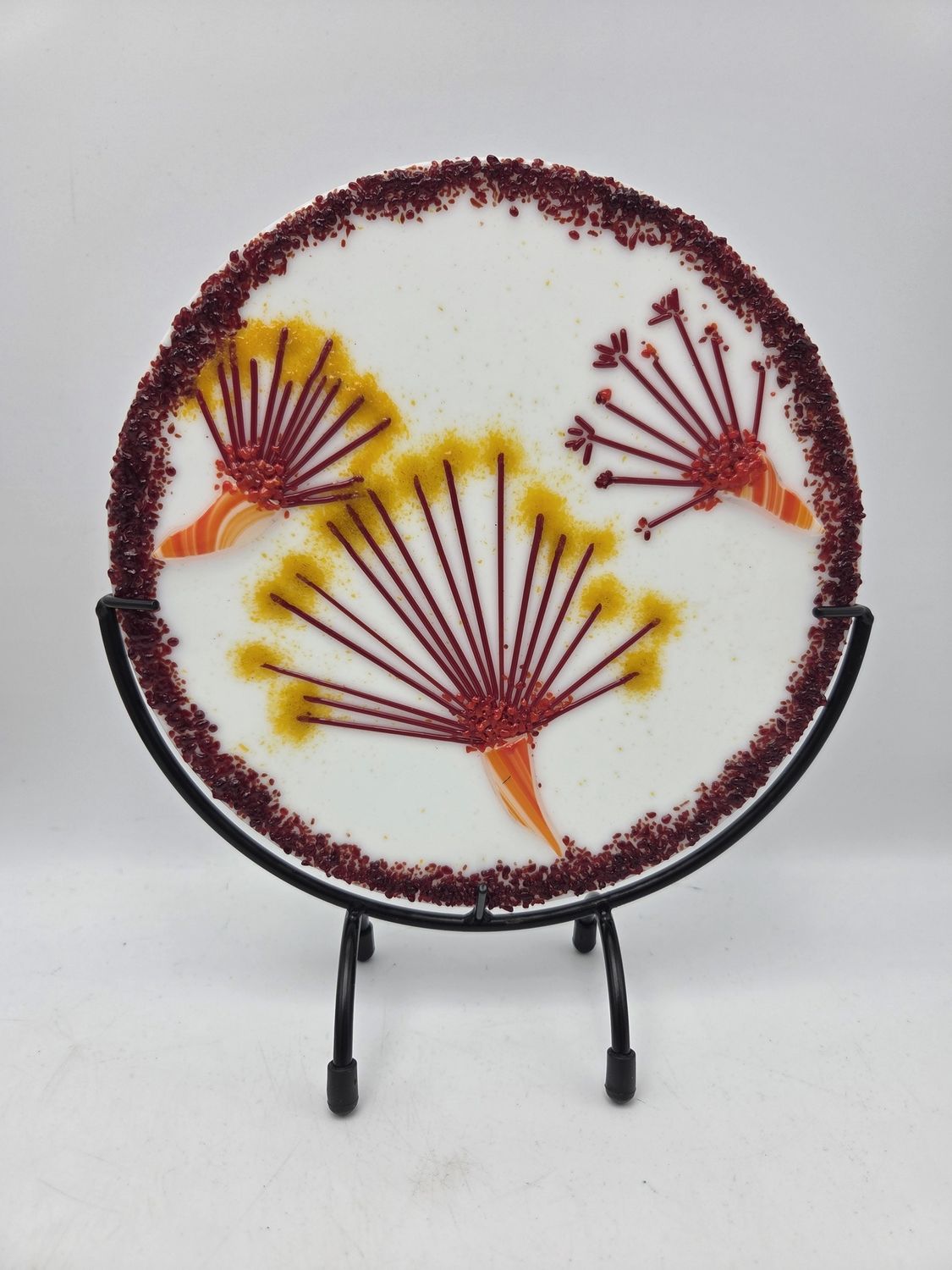 Signed Fused Glass Dandelion Art Plate
