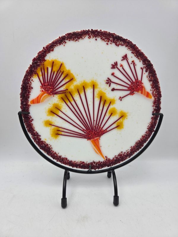 Signed Fused Glass Dandelion Art Plate