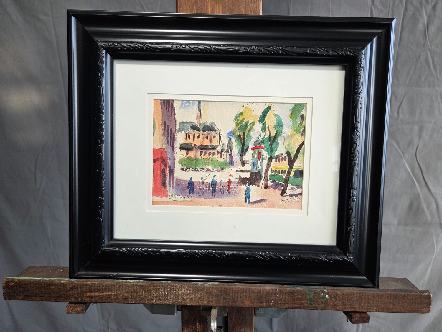 Signed Paris Street Watercolor Painting
