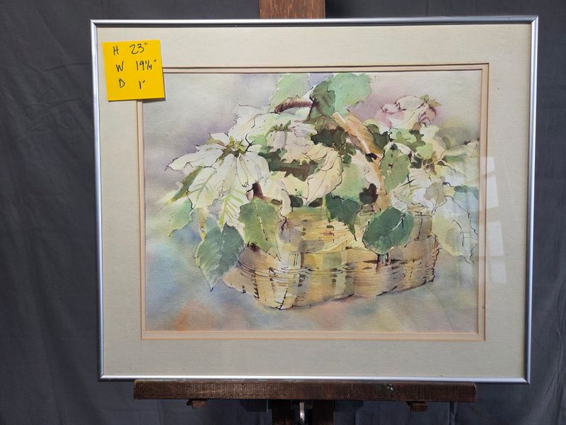 Poinsettias in Woven Basket Framed