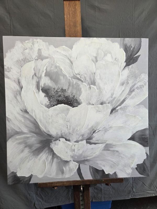 White &amp; Gray Peony Canvas