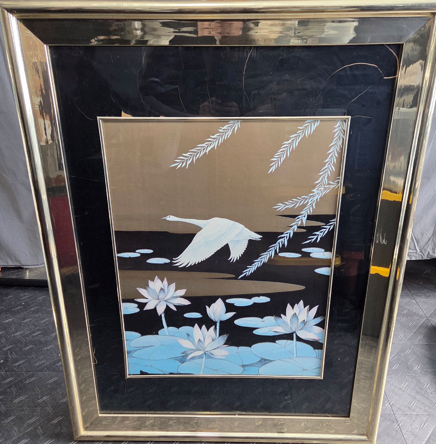 Vintage White Crane Framed Print