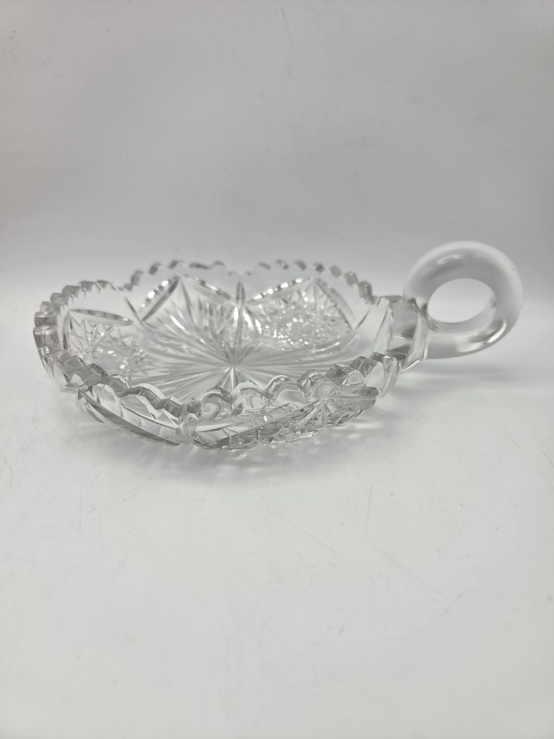 Clear Cut Crystal Ring Handle Dish