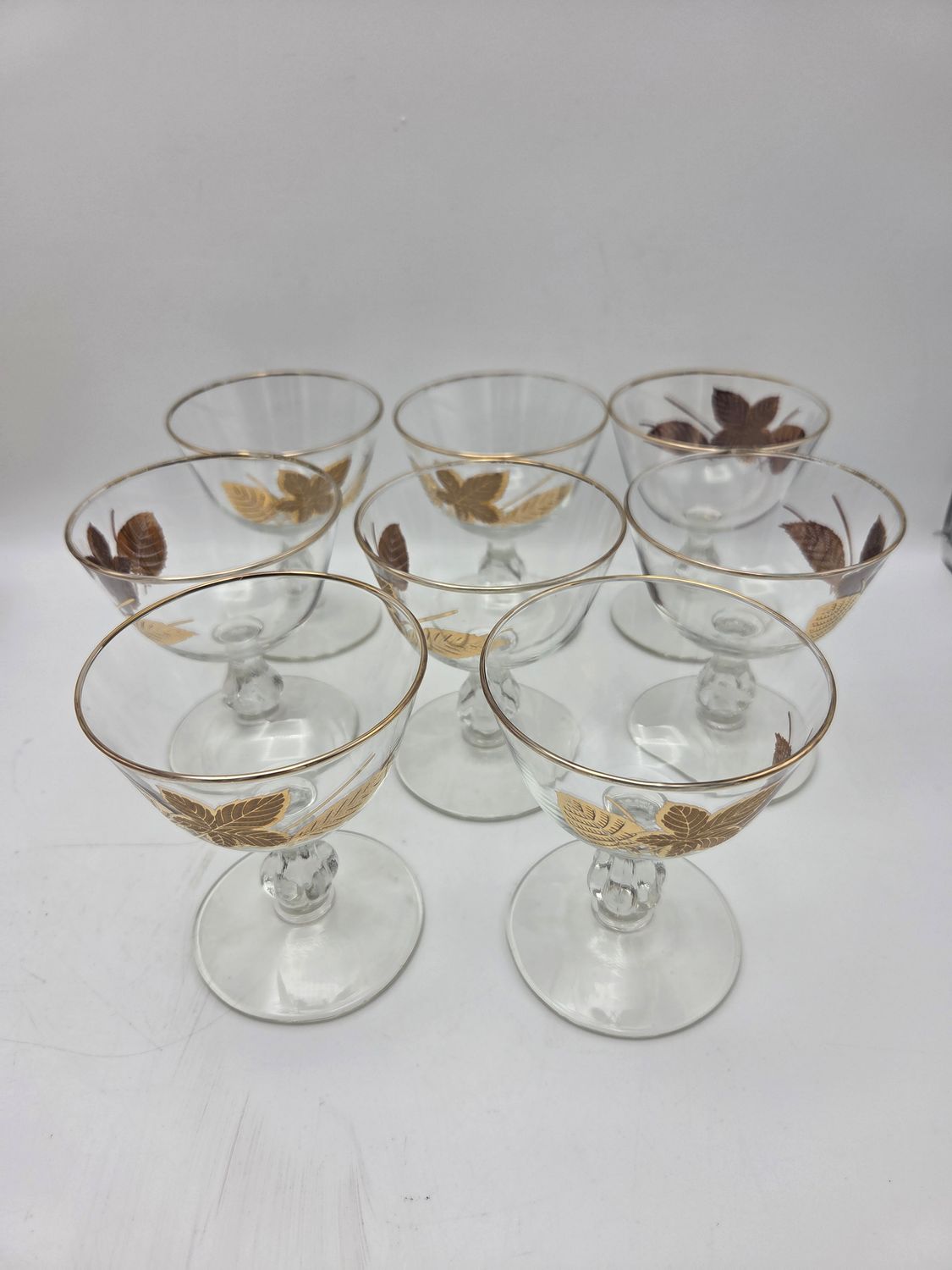 8 Libby Gold Leaves Wine Glasses