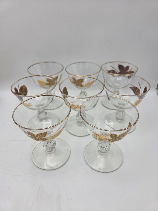 8 Libby Gold Leaves Wine Glasses
