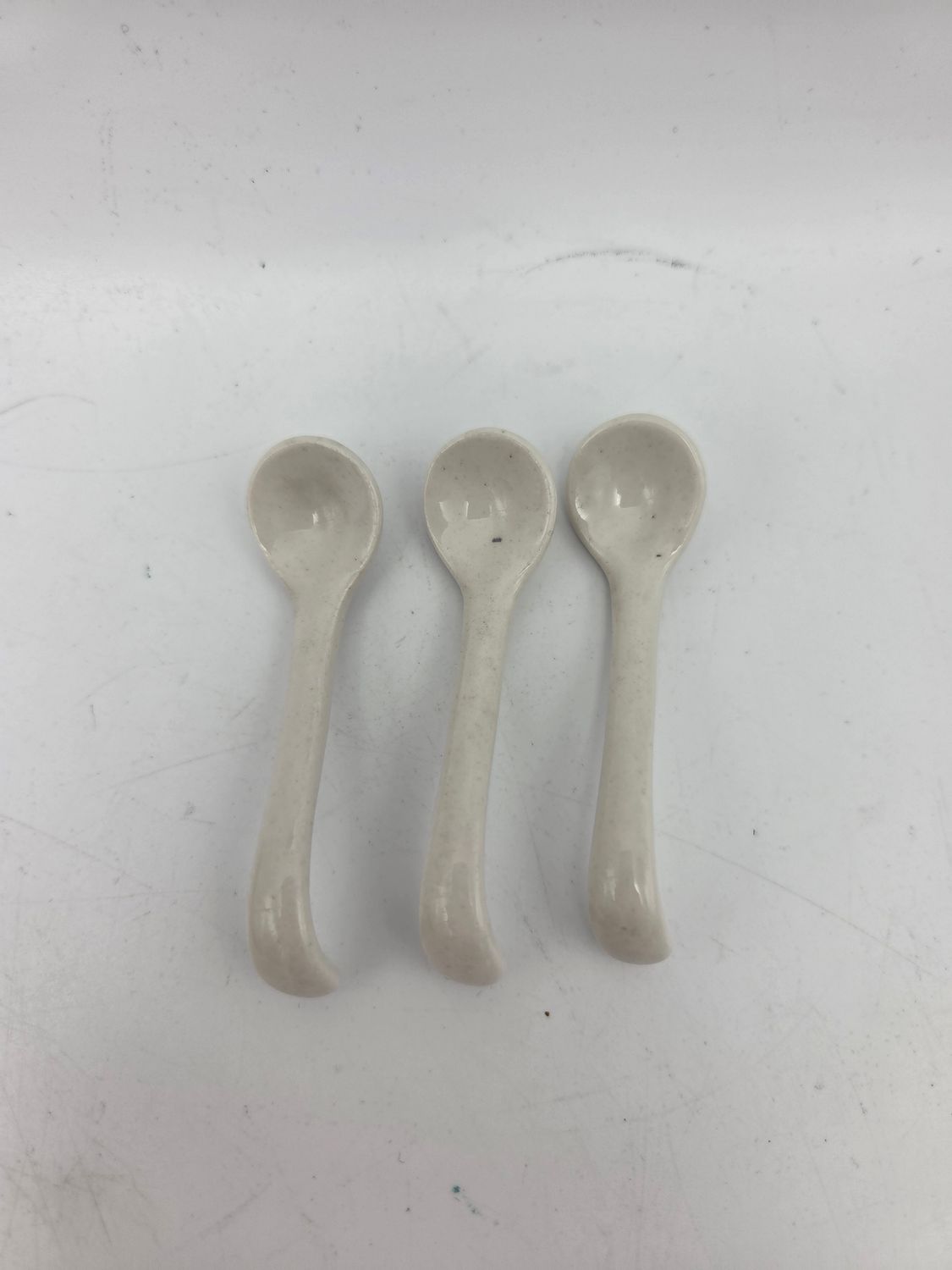 Set of 3 White Porcelain Mini Spoons