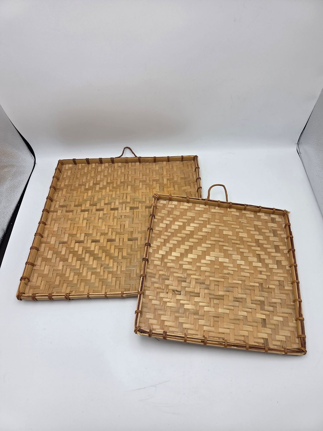2 Vintage Rattan Square Wall Trays