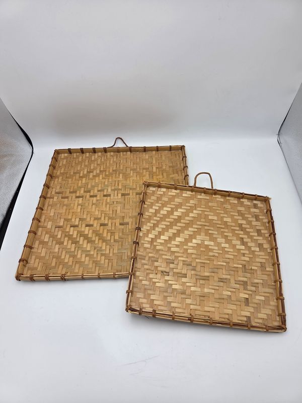 2 Vintage Rattan Square Wall Trays