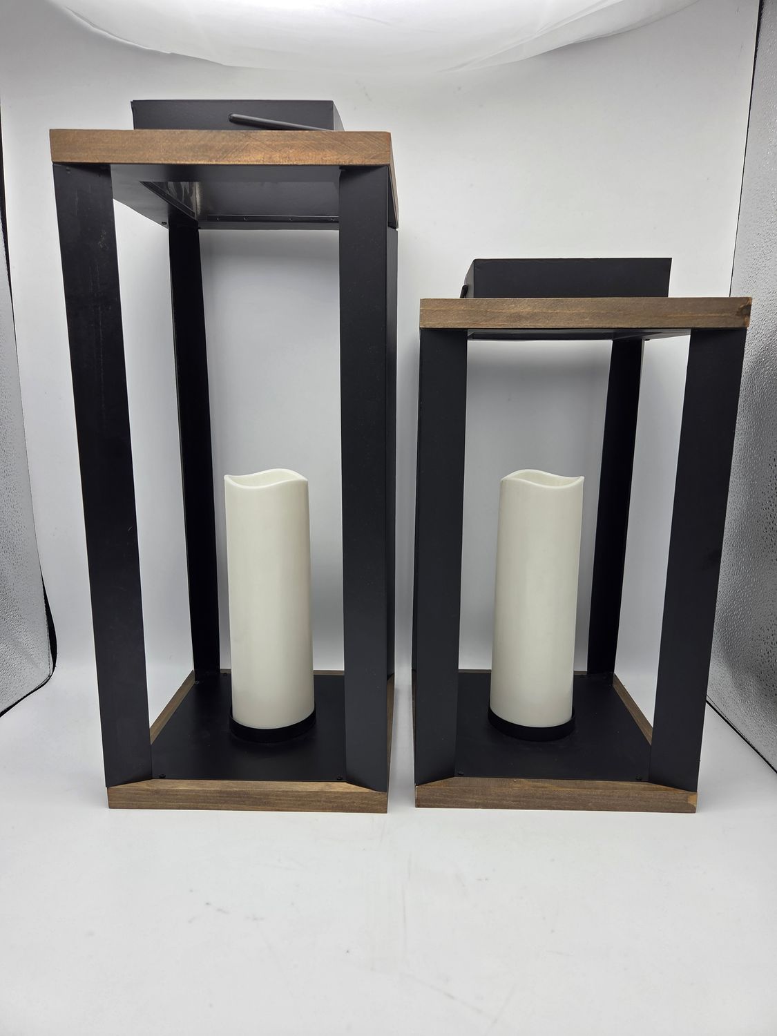 2 Metal &amp; Wood LED Candle Lanterns