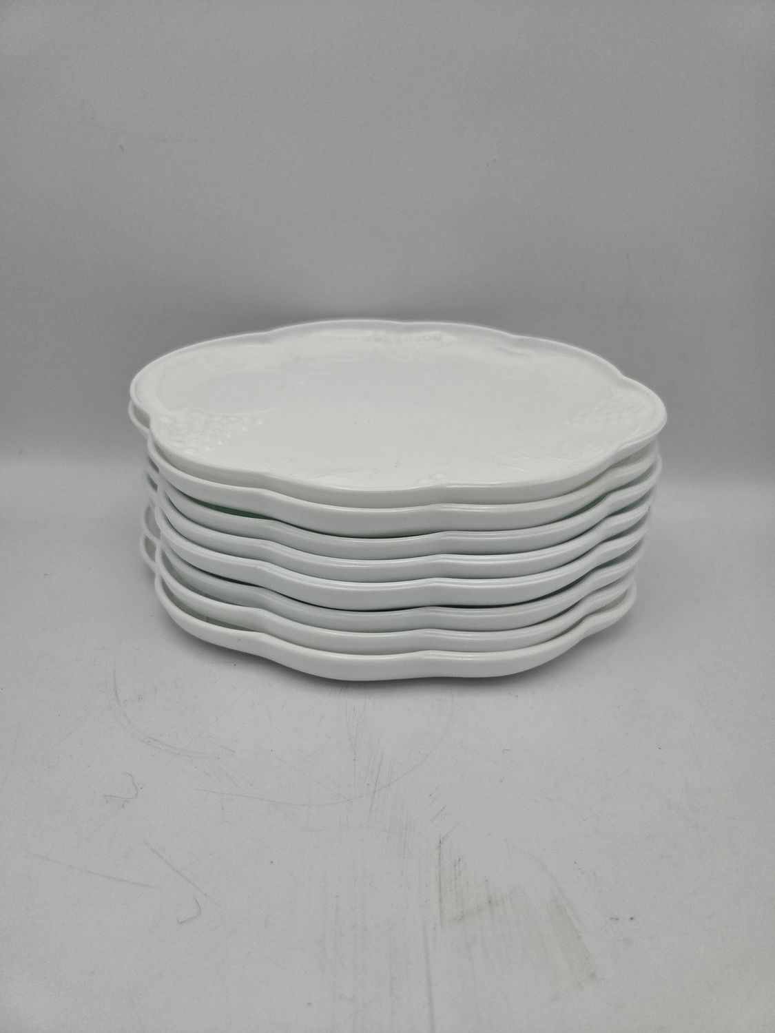8 White Milk Glass Grape Plates
