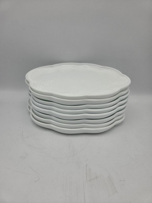 8 White Milk Glass Grape Plates