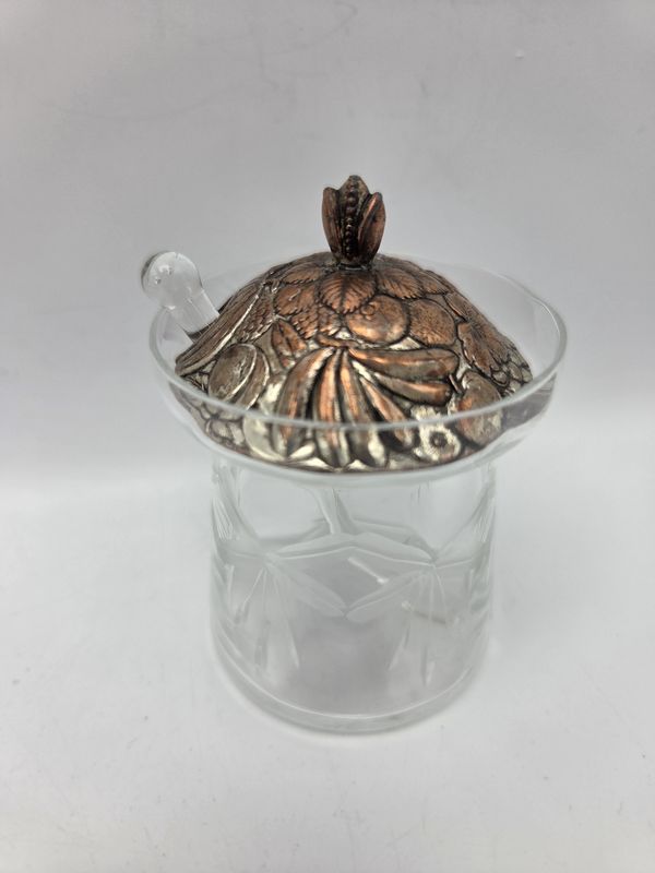 Glass Jar Repoussé Copper-Tone Fruit Lid