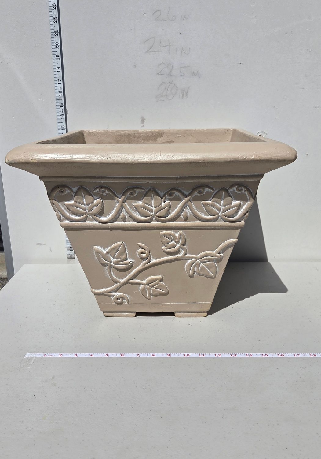 Faux-Stone Ivy Relief Square Planter