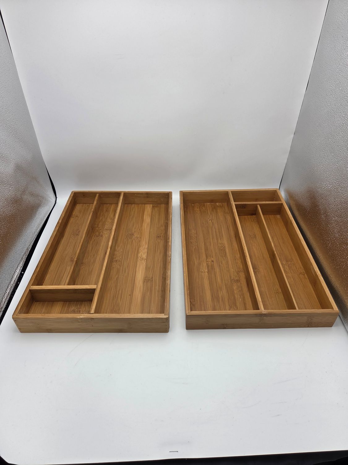 Pair Bamboo Utensil Organizer Tray