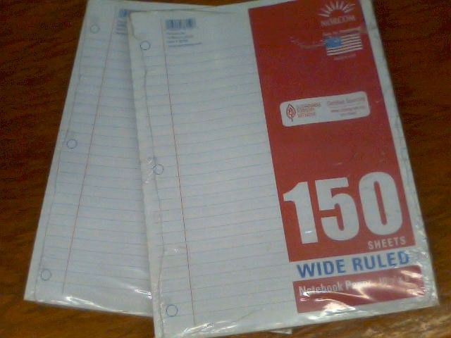 NOTEBOOK PAPER/3 ring Wide ruled 150 ct.