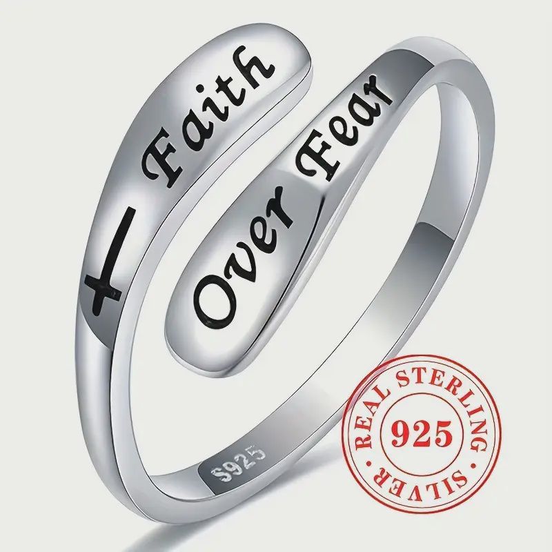 Faith Over Fear Ring S925 Sterling Silver Adjustable