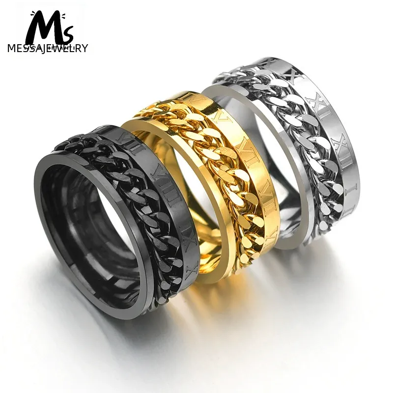 Roman Numeral Titanium Ring Rotatable Chain