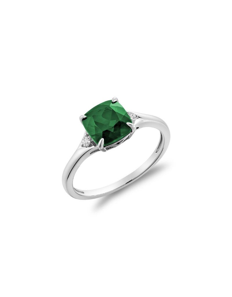Bague fantaisie pierre semi précieuses, Pierres précieusess: Émeraude Simulé  Simulated  Emerald, Coulure Or: Blanc White