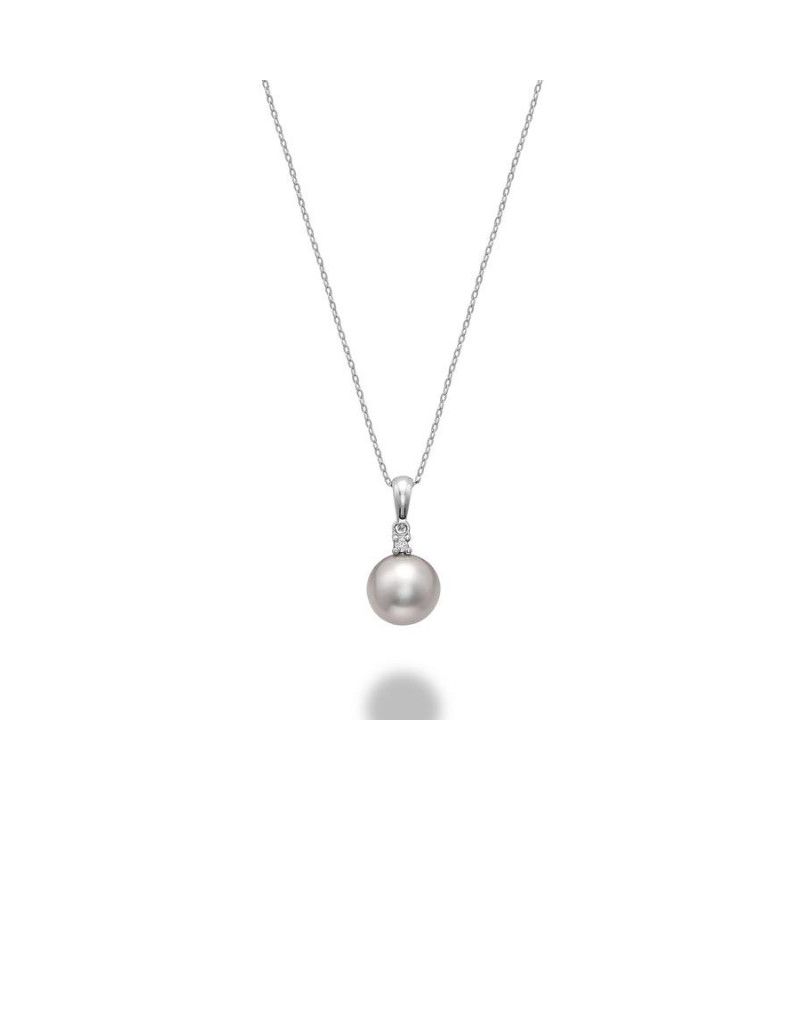 Pendentif perles diamants, Couleur Or: Blanc