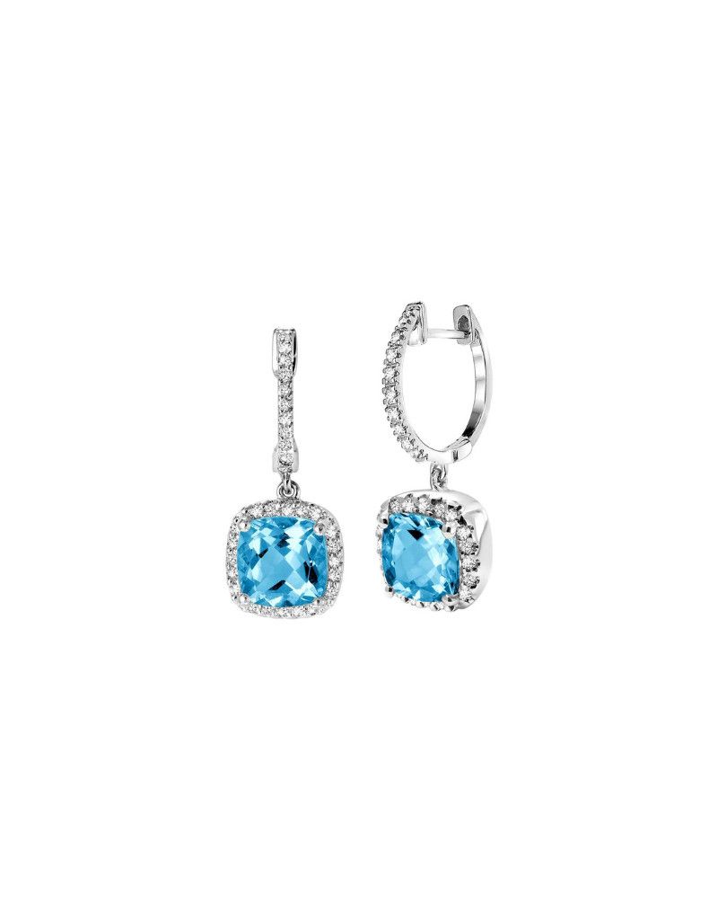 Boucles d'oreilles bleu topaze diamants