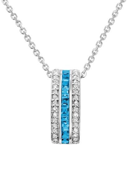​Pendentif diamants et topaze bleu