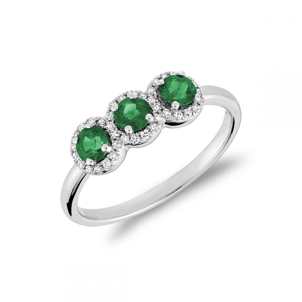 Created Emerald Halo Trinity Ring