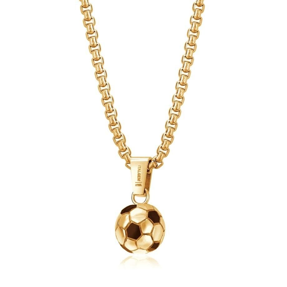 Italgem ballon soccer pendentif acier inoxydable plaque Or IP chaine inclue 22 pouce