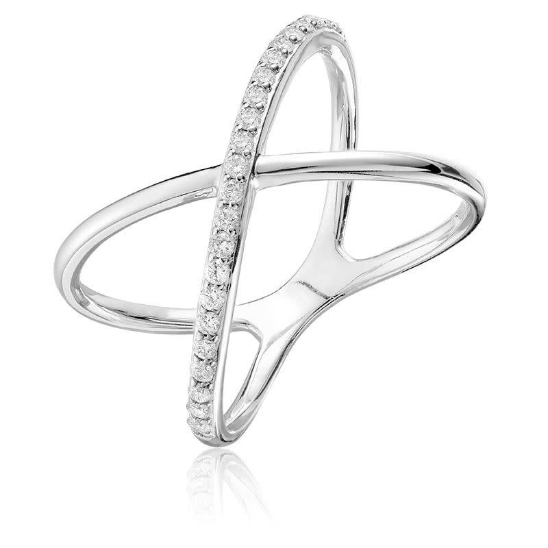 02-04LMX01 Bague 14k or blanc croisée en diamants= 0.22CT I gh