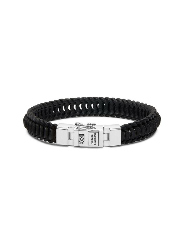 187BL-F BRACELET HOMME BUDDHA TO BUDDHA LARS 21CM CUIR NOIR ET ARGENT