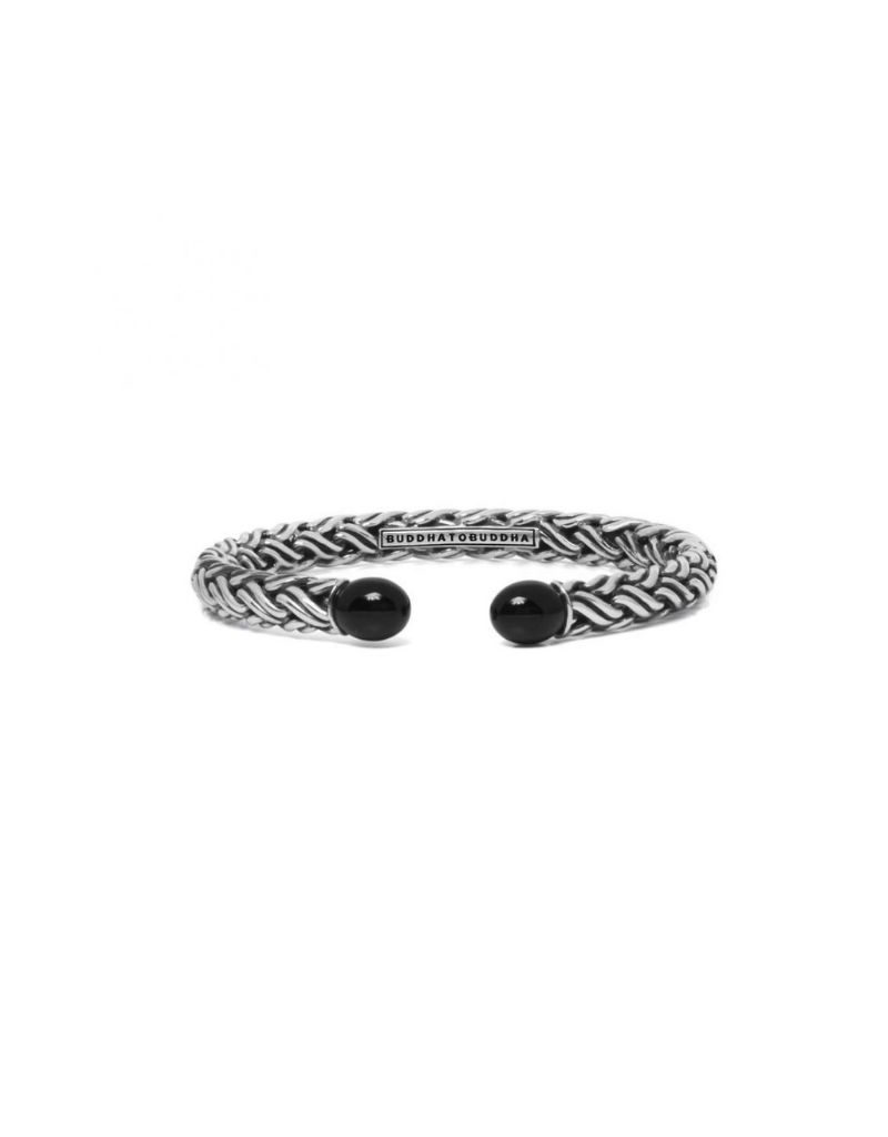 Buddha to buddha Bracelet Ben Torque argent 925 avec deux onyx noir taille 19cm