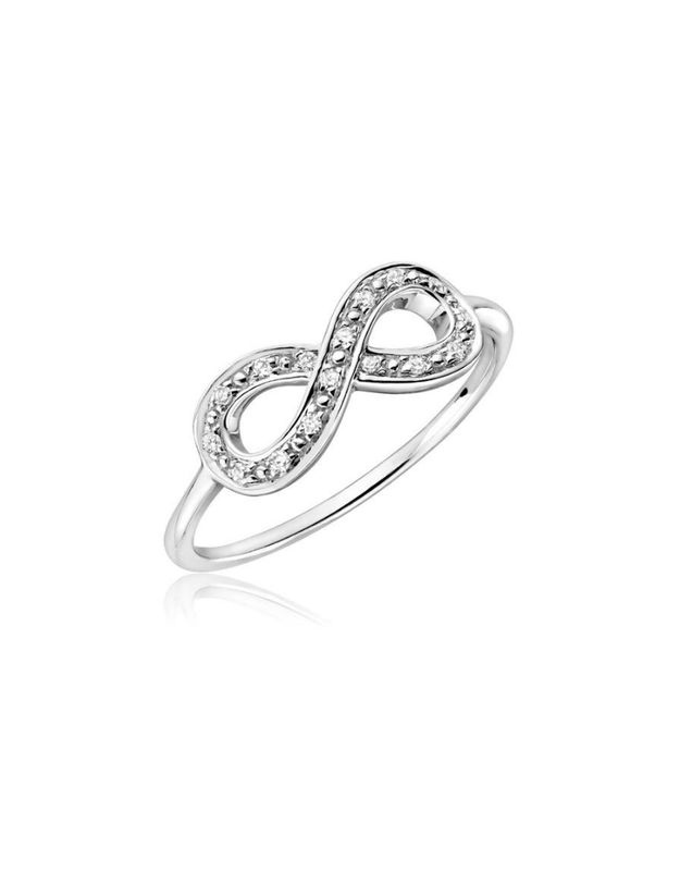 DIAMANTS 0.14CT I H-I, 14KT BLANC AVEC RHODIUM, BAGUE FANCY MINCE, SYMBOLE INFINITÉ, POLIE, 02-040888