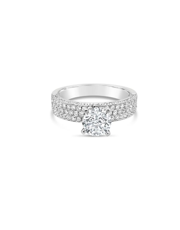 Bague fiançailles solitaire 14k or blanc diamants serti pave sur cotes SI G-H 0.66ct  DMRM6233