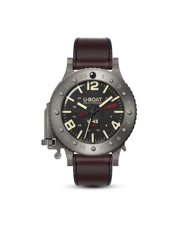 U-Boat U-42 ​​Edition Limitée Titane Automatique GMT cadran noir 50mm cuir marron