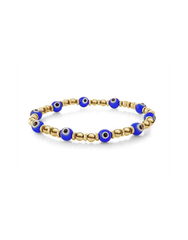 BB-245     BRACELET ITALGEM ACIER INOXIDABLE PLAQUÉ OR JAUNE AVEC YEUX GRECS MONTE SUR ÉLASTIQUE