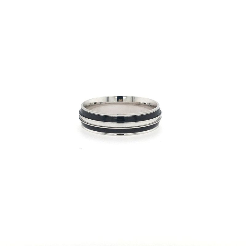 BAGUE JONC HOMME 10K BLANC ET ROHDIUM NOIR 6MM COMFORT TL6-1235