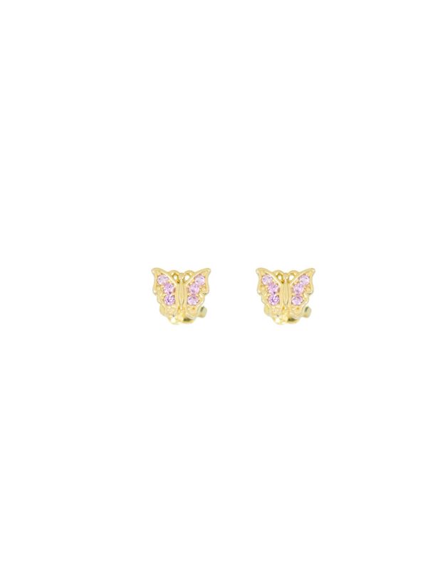 BOUCLLES D'ORILLES STUD 10K OR JAUNE PAPPILLIONS AVEC CZ ROSE